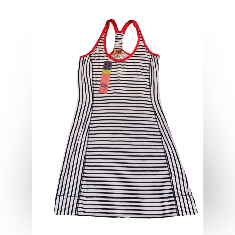 NWT Tory Burch Ivory And Navy Striped Jersey Tank Dress Womens Size Small